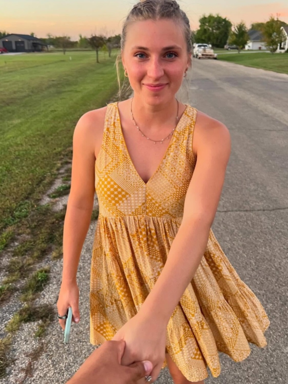 Boho Babydoll Tiered Mini Dress Mustard Yellow Sleeveless V-Neck Rayon Size M